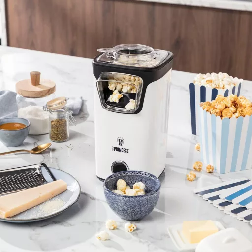 Princess Forró Levegős Popcorn Készülék - 3 Perc alatt Friss Popcorn, Zsírszegény Snack 1100W