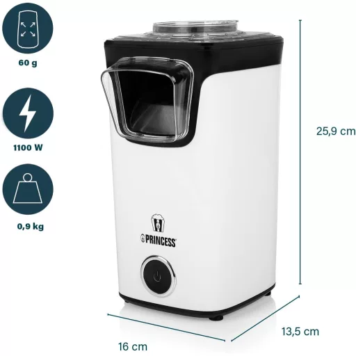 Princess Forró Levegős Popcorn Készülék - 3 Perc alatt Friss Popcorn, Zsírszegény Snack 1100W