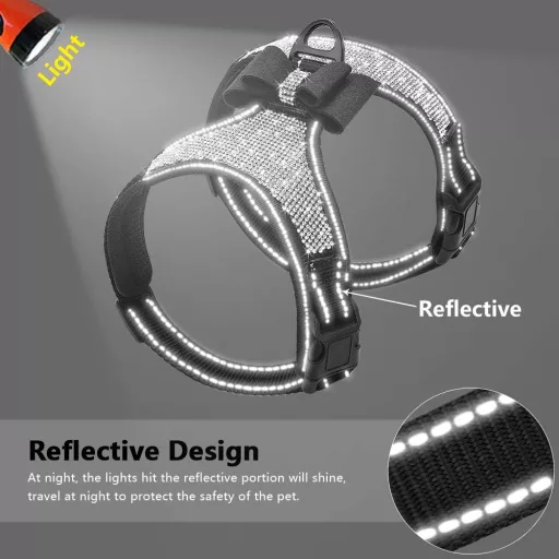 Beirui ukrasni oprsnjak za pse s cirkonima, crni - tip prsluka, reflektirajući, s leptir mašnom, za male i srednje pse