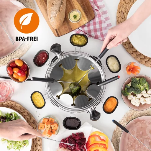Tristar FO-1109 elektromos fondue készlet 8 személyre, 1,3L, rozsdamentes acél
