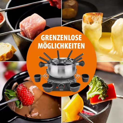 Tristar FO-1109 elektromos fondue készlet 8 személyre, 1,3L, rozsdamentes acél