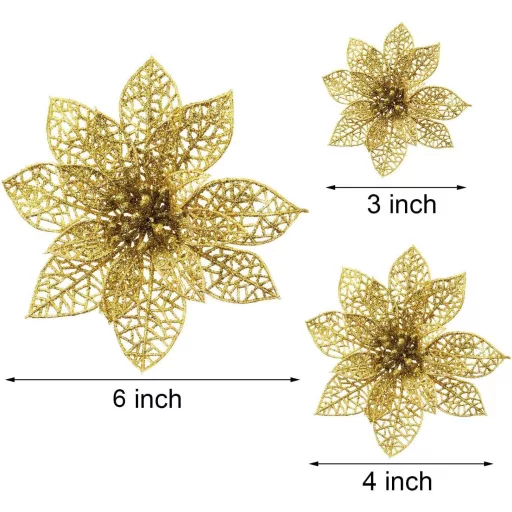 Boao 24 darabos csillogó karácsonyi virág díszek, poinsettia dekoráció