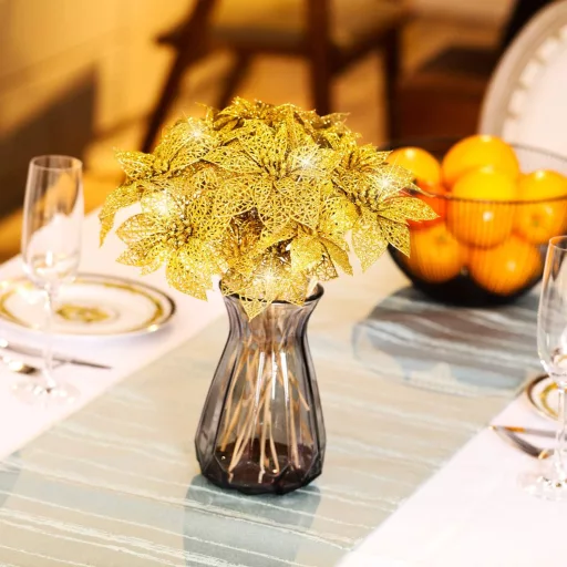 Boao 24 darabos csillogó karácsonyi virág díszek, poinsettia dekoráció