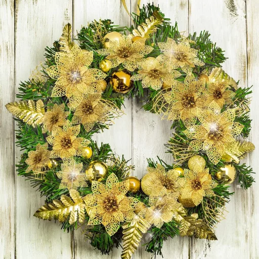 Boao 24 darabos csillogó karácsonyi virág díszek, poinsettia dekoráció