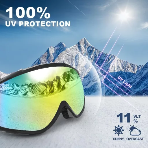 Ochelari de schi și snowboard Findway pentru purtătorii de ochelari - OTG, protecție UV, compatibili cu cască, anti-ceață, lentile oglindă, ochelari de schi unisex pentru adulți