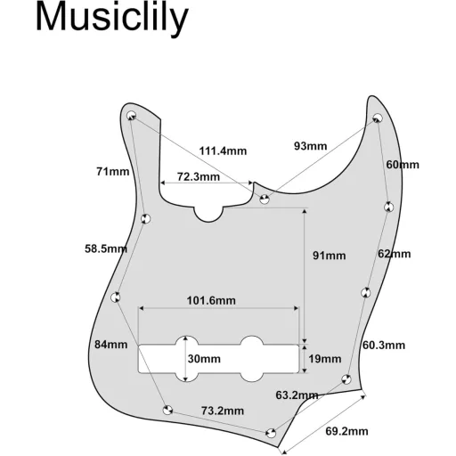 Pickguard Musiclily Pro pentru bas Jazz cu 5 corzi, negru, 3 straturi, compatibil Fender