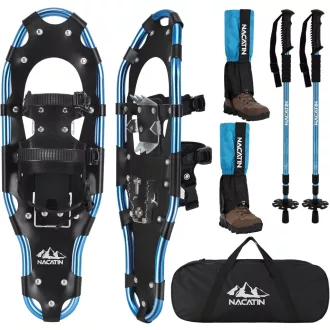   Set de rachete de zăpadă NACATIN 4 în 1, 30" (76cm), pentru bărbați, femei și adolescenți, aluminiu ușor, bețe de schi reglabile și apărători impermeabile pentru picioare.