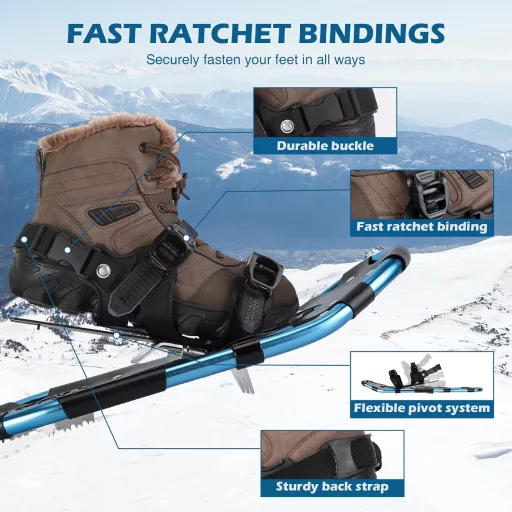 Set de rachete de zăpadă NACATIN 4 în 1, 30" (76cm), pentru bărbați, femei și adolescenți, aluminiu ușor, bețe de schi reglabile și apărători impermeabile pentru picioare.