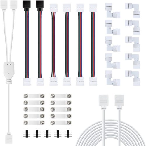 Plozoe LED Szalag Csatlakozó Készlet - 10mm RGB 5050 LED Szalaghoz - Sarokelem, Hosszabbító, Rögzítőklipszek - Beltéri Színváltós Világítás