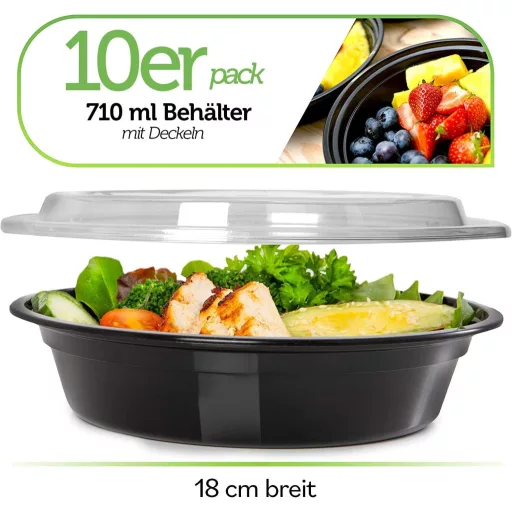 Prep Naturals Set 10 Caserole Alimentare cu Capac - Potrivite pentru microunde și mașina de spălat vase
