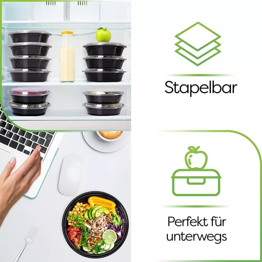 Prep Naturals Set 10 Caserole Alimentare cu Capac - Potrivite pentru microunde și mașina de spălat vase