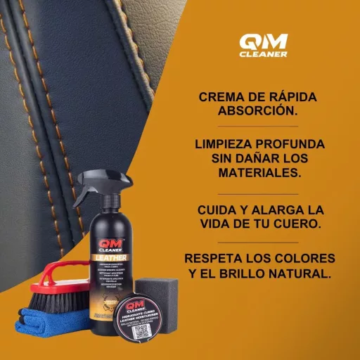 QM Cleaner bőrtisztító szett autóhoz - bőrápoló, kondicionáló, mikroszálas kendő