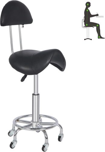 Scaun ergonomic tip șa REDCAMP cu rotile și spătar - scaun de birou pivotant 360°, reglabil pe înălțime, capacitate de încărcare 180 kg, roți silențioase