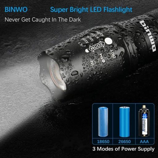 BINWO LED Zoomható Taktikai Lámpa 2500 Lumen Vízálló 5 Üzemmód