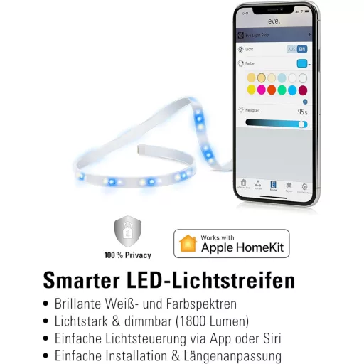 Bandă LED Inteligentă Eve Light Strip - Iluminare ambientală colorată pentru casă, 2 metri, bandă luminoasă RGB reglabilă, compatibilă HomeKit