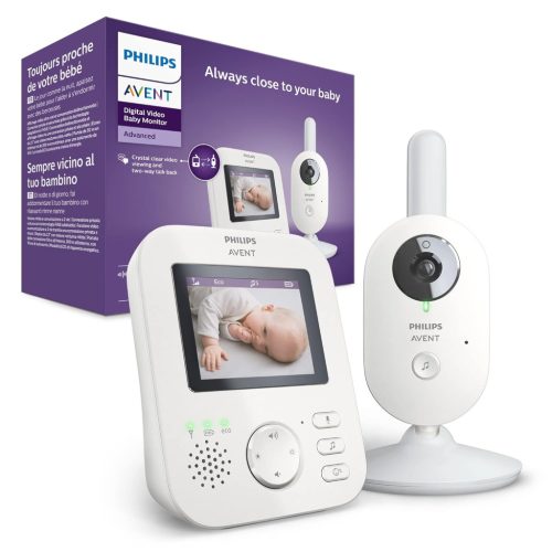 Baby monitor cu cameră Philips Avent SCD833/26 - Vedere nocturnă, ecran color de 2,7", autonomie baterie de 10 ore, mod Eco, tehnologie FHSS, alb