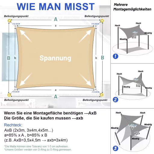 LOVE STORY 4x6m Árnyékoló Vászon Homokszín Vízálló UV Védelem Teraszra Kertbe