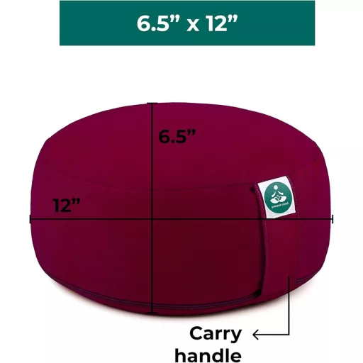 Okrúhly meditačný vankúš Present Mind Zafu 16 cm bordový z prírodných materiálov EÚ