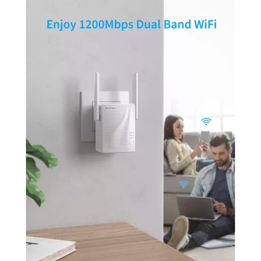 BrosTrend AC1200 Dual WiFi jelismétlő, 1200 Mbit/s, LAN porttal, WPS-sel