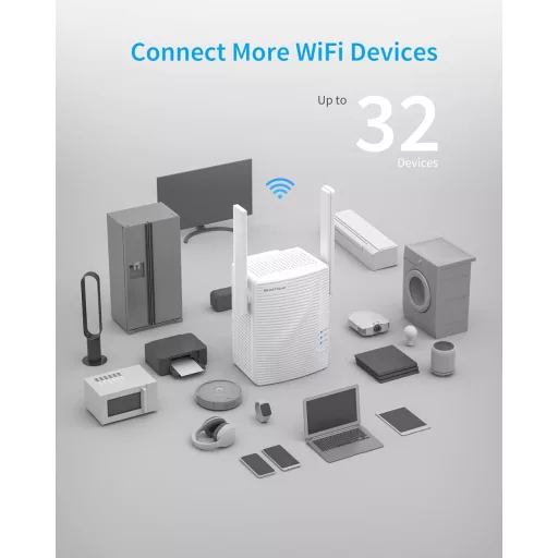 Repetor WiFi Dual Band BrosTrend AC1200, 1200 Mbps, port LAN, WPS