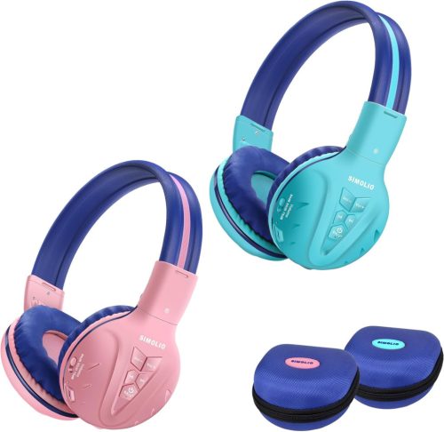 Căști Bluetooth pentru copii SIMOLIO cu limitare de volum, set de 2 bucăți, mentă + roz