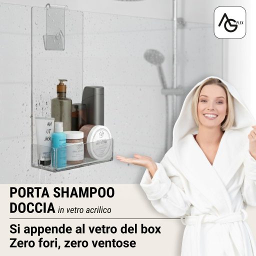 Agplex polica za kupaonicu od akrilnog stakla, držač za sapun i šampon, bez bušenja