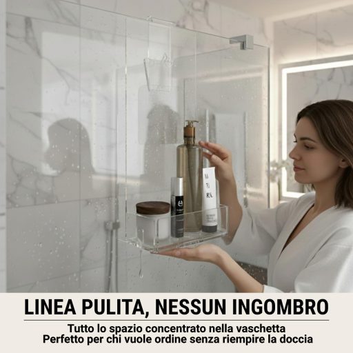 Agplex polica za kupaonicu od akrilnog stakla, držač za sapun i šampon, bez bušenja