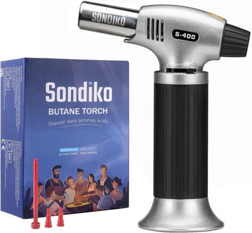 Torță bucătărie cu gaz butan Sondiko - Flacără reglabilă și blocare de siguranță - Pentru Crème Brûlée, deserturi, grătar și copt - Aluminiu