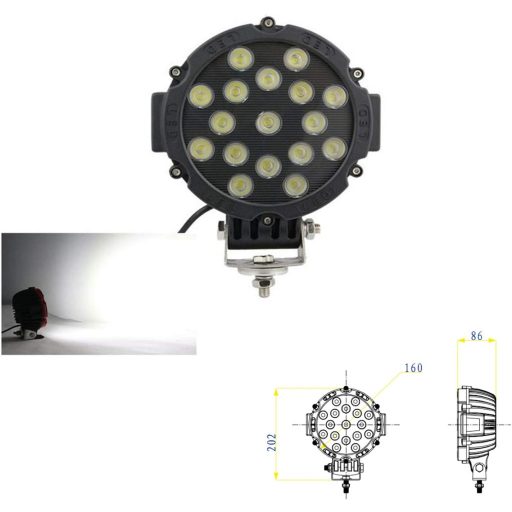 SXMA 7-palcové 51W LED pracovné svetlo, okrúhly bodový a diaľkový reflektor, vodotesné, pre 4x4 terénne vozidlá, traktory, ATV, SUV, čierne
