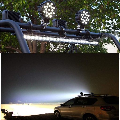 SXMA 7 Inch 51W LED Munkalámpa Kerek Spot Flood Fényszóró Vízálló 4x4 Terepjáró Traktor ATV SUV Fekete