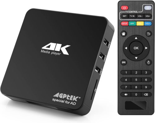 AGPTEK 4K médialejátszó 8TB HDD támogatással, HDMI/AV kimenettel, reklám és felirat funkcióval