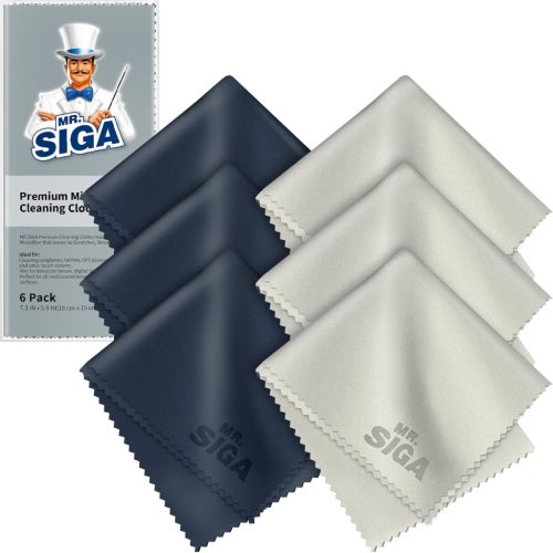 Lavete premium din microfibră MR.SIGA pentru ochelari, ecrane și tablete - Pachet de 6 bucăți, 15x18 cm, bleumarin/gri
