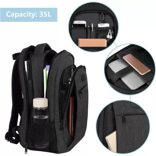 MATEIN Veľkokapacitný Ruksak na Notebook 17,3" - S USB Nabíjacím Portom, Proti Krádeži, Vodoodolný Business Cestovný Batoh pre Študentov a do Práce, Čierny