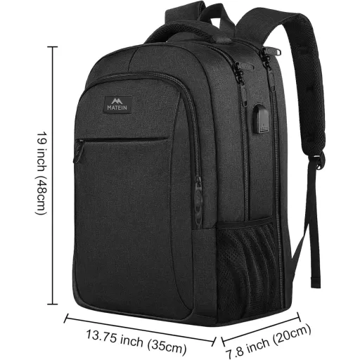MATEIN Veľkokapacitný Ruksak na Notebook 17,3" - S USB Nabíjacím Portom, Proti Krádeži, Vodoodolný Business Cestovný Batoh pre Študentov a do Práce, Čierny