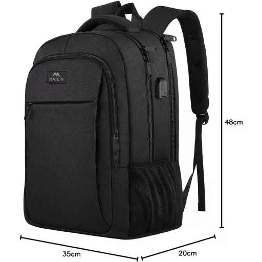 MATEIN Nagy Kapacitású Laptop Hátizsák 17,3" - USB Töltőporttal, Lopásgátló, Vízálló Üzleti Utazó Táska Diákoknak és Munkához, Fekete