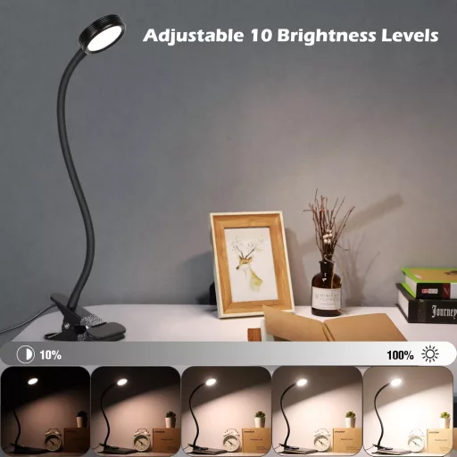 EYOCEAN Lampă de citit LED cu clips, lampă de birou 3 Culori 9 Niveluri de Luminozitate cu Cablu USB