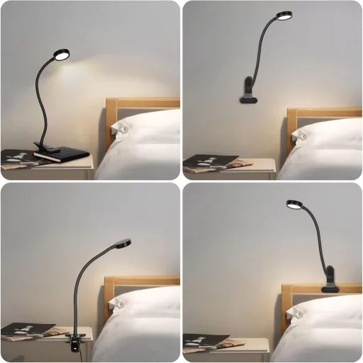 EYOCEAN Lampă de citit LED cu clips, lampă de birou 3 Culori 9 Niveluri de Luminozitate cu Cablu USB