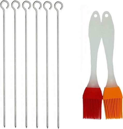 Set Weber pentru grătar: 6 frigărui din oțel inoxidabil și 2 pensule de silicon pentru BBQ