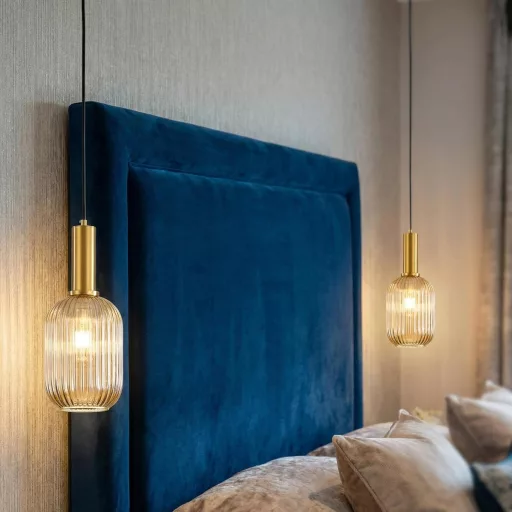 HJXDtech Vintage Függőlámpa Polírozott Sárgaréz Tartóval és Üveg Búrával