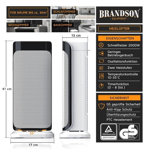 Brandson Ventilátoros Fűtőtest Távirányítóval Fekete