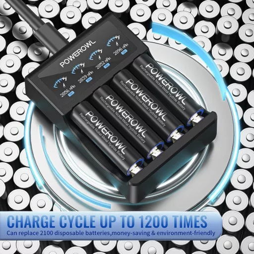 POWEROWL Baterii Reîncărcabile AA 8 buc - 2800 mAh Baterie Ni-MH de Mare Capacitate cu 1200 Cicluri de Încărcare pentru Telecomenzi, Jucării, Lămpi
