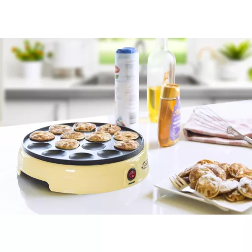 Bestron Poffertjes készülék retro design sárga 800W antilengő bevonattal