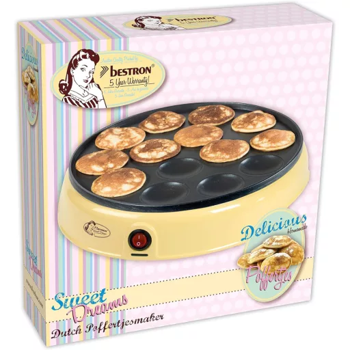 Bestron Poffertjes készülék retro design sárga 800W antilengő bevonattal