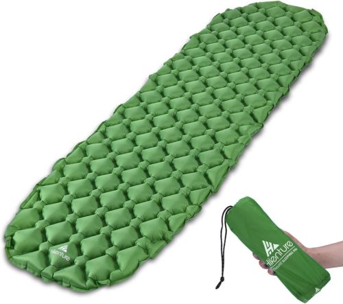 HIKENTURE Saltea gonflabilă ultralejeră pentru camping - Saltea compactă pentru drumeții, camping, excursii, călătorii - Albastru, Verde, Gri