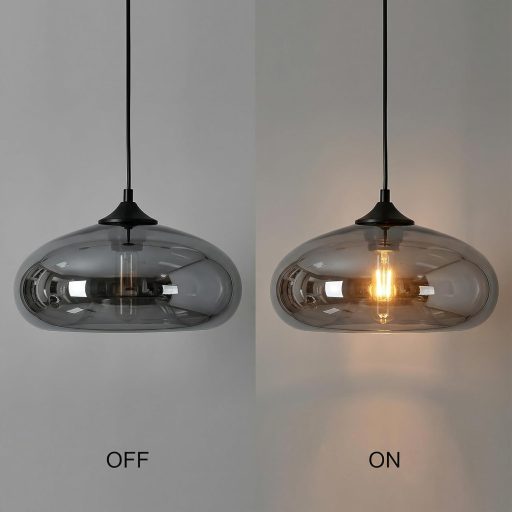 Lustră suspendată industrială vintage de tavan HJXDtech Loft cu sticlă gri fumurie.