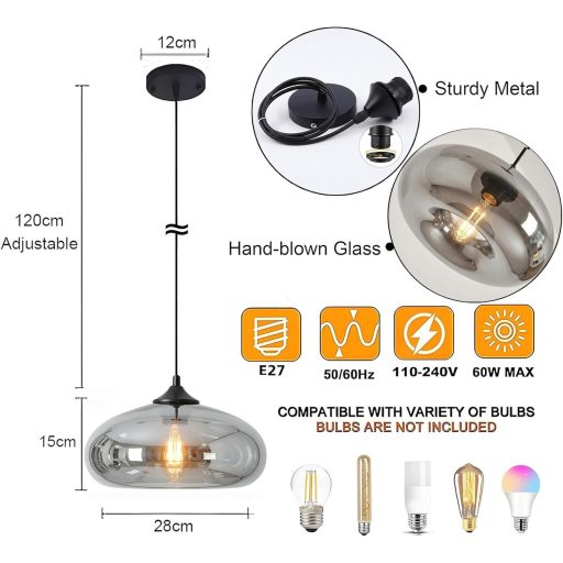 Lustră suspendată industrială vintage de tavan HJXDtech Loft cu sticlă gri fumurie.