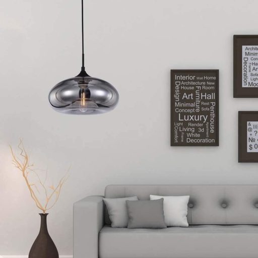 Lustră suspendată industrială vintage de tavan HJXDtech Loft cu sticlă gri fumurie.