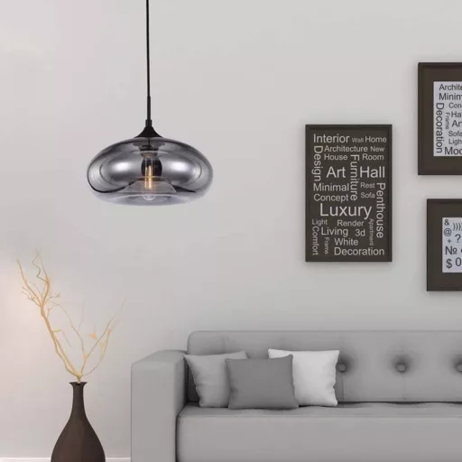 Lustră suspendată industrială vintage de tavan HJXDtech Loft cu sticlă gri fumurie.