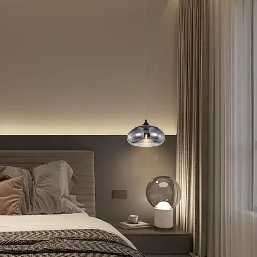 Lustră suspendată industrială vintage de tavan HJXDtech Loft cu sticlă gri fumurie.