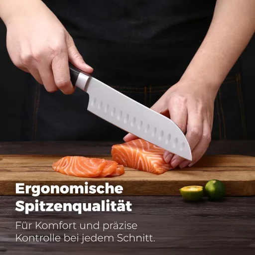 Set de cuțite de bucătărie Master Maison, 19 piese, din oțel inoxidabil german, cu suport din lemn și ascuțitor de cuțite